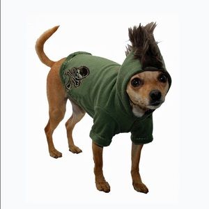 Hip doggie Mohawk on hoodie.